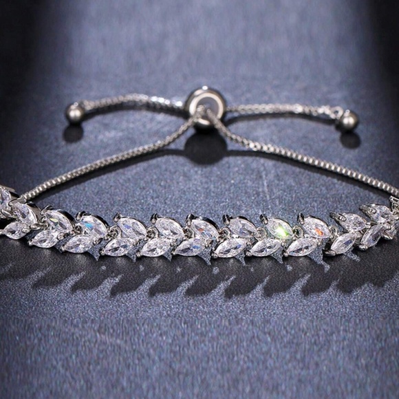 14K Gold Plated Diamond Leaf Bracelet - Picture 3 of 3